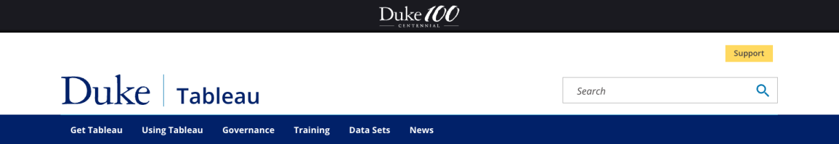 Black "Duke 100 Centennial" bar at the top of a website